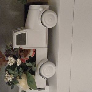 Faux white floral truck ( metal) Decor